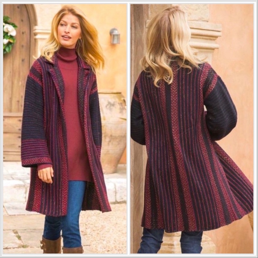 Soft Surroundings Maya Metallic Wool‎ Knit Open Front Duster Cardigan LP Petite